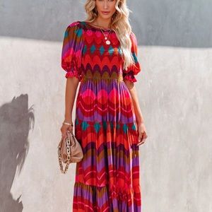 FIESTA SMOCKED PUFF SLEEVE MAXI DRESS Vici